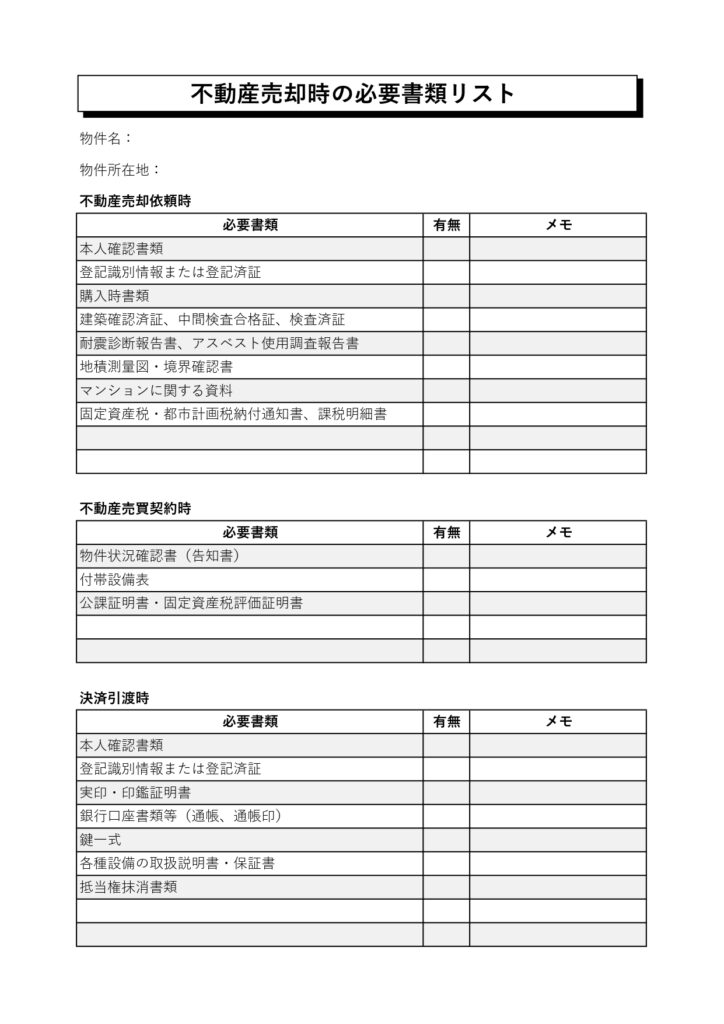 不動産売却時の必要書類リスト